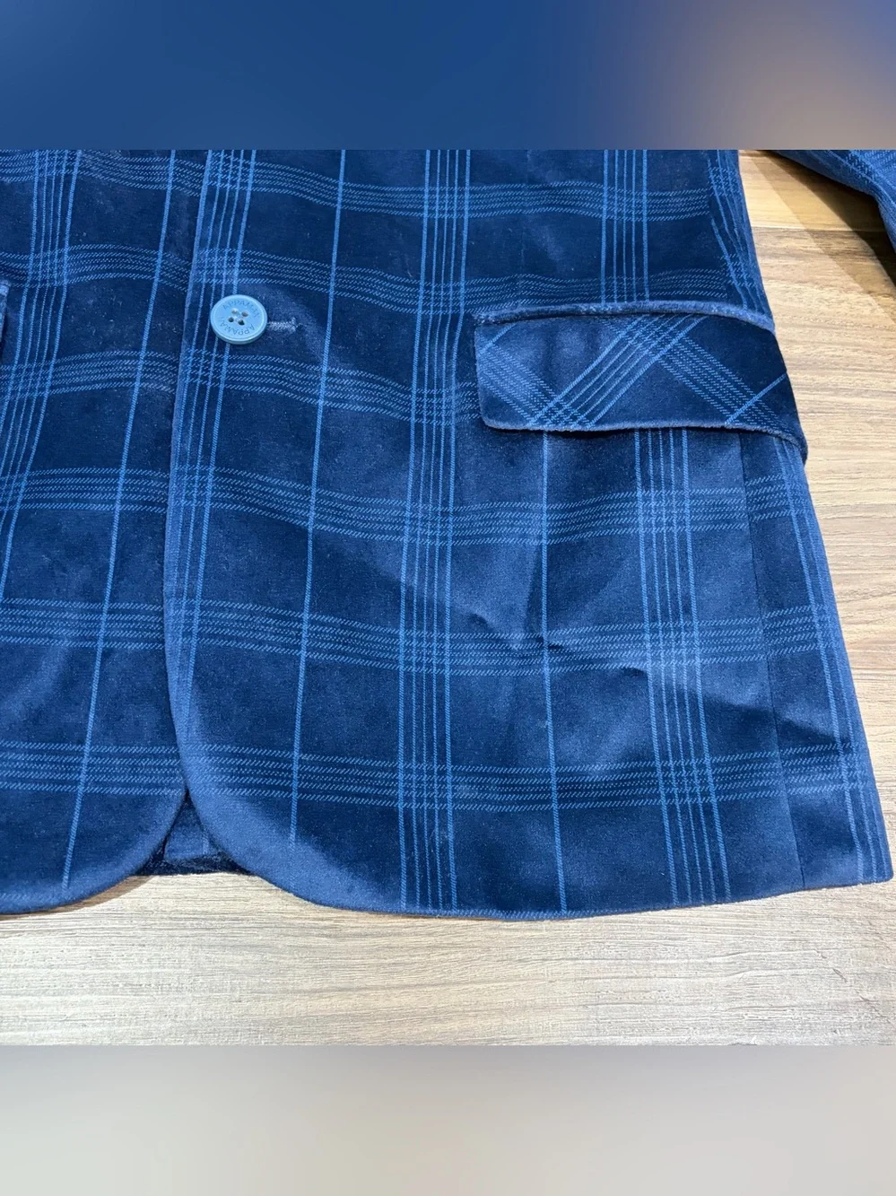 Appaman Fine Tailoring Boy's Blue Velvet Plaid Jacket Gold Lining Size 14